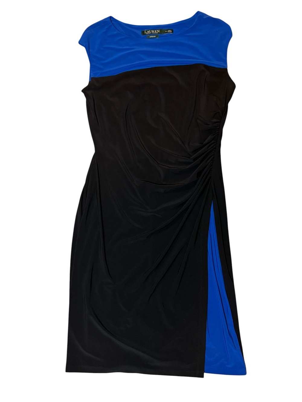 Lauren Ralph Lauren Black and Royal Blue Midi Sheath Dress